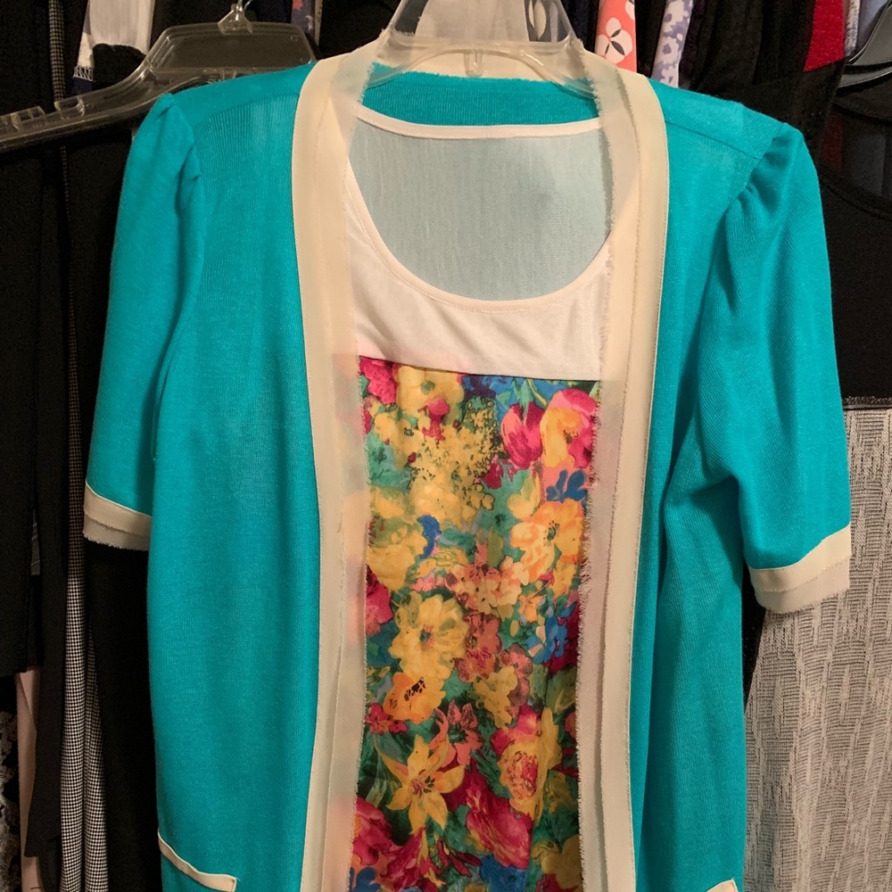 Blue women Medium Tank Top with Cardigan